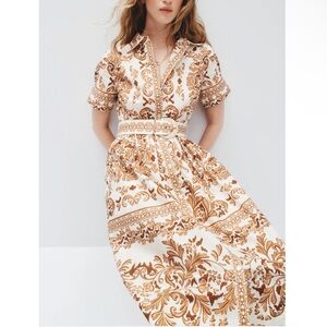 Cara Cara Malena Printed Belted Collar Button Up MIDI Shirt Dress Size US 10